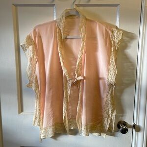 Vintage Silk lingerie Top Flowy Blouse Delicate details Pink XL